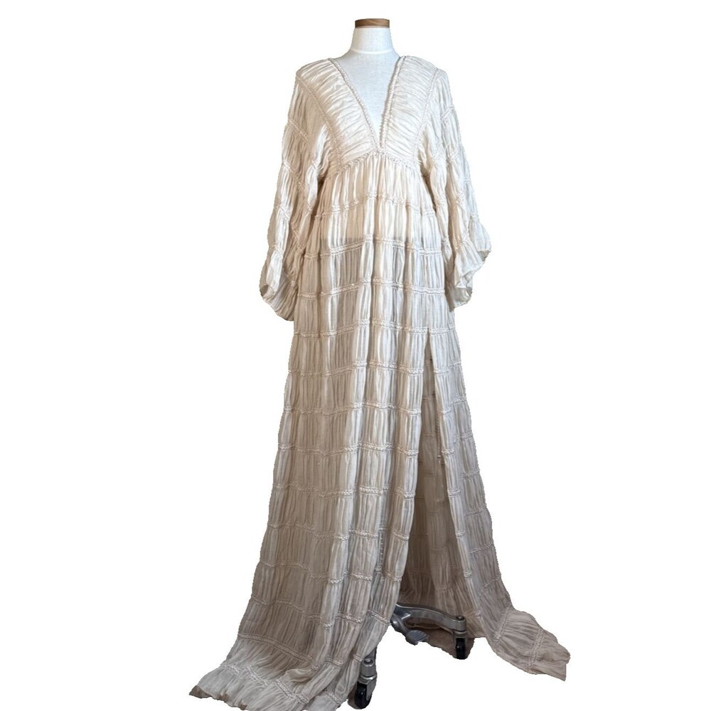 Maternity dress for photo shoot Champagne Beige Boho Long Ethereal Flowy